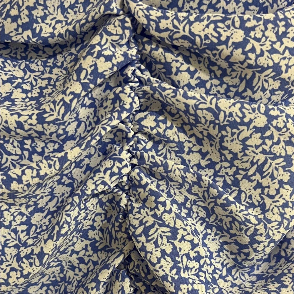 Elegant Blue Floral Ruched Mini Dress CE007 - Picture 2 of 11